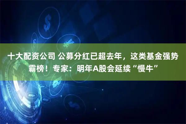 十大配资公司 公募分红已超去年，这类基金强势霸榜！专家：明年A股会延续“慢牛”